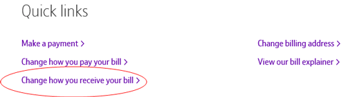 Click Change how you receive your bill quick link
