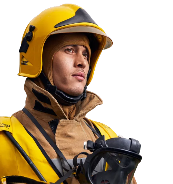 A uniformed firefighter