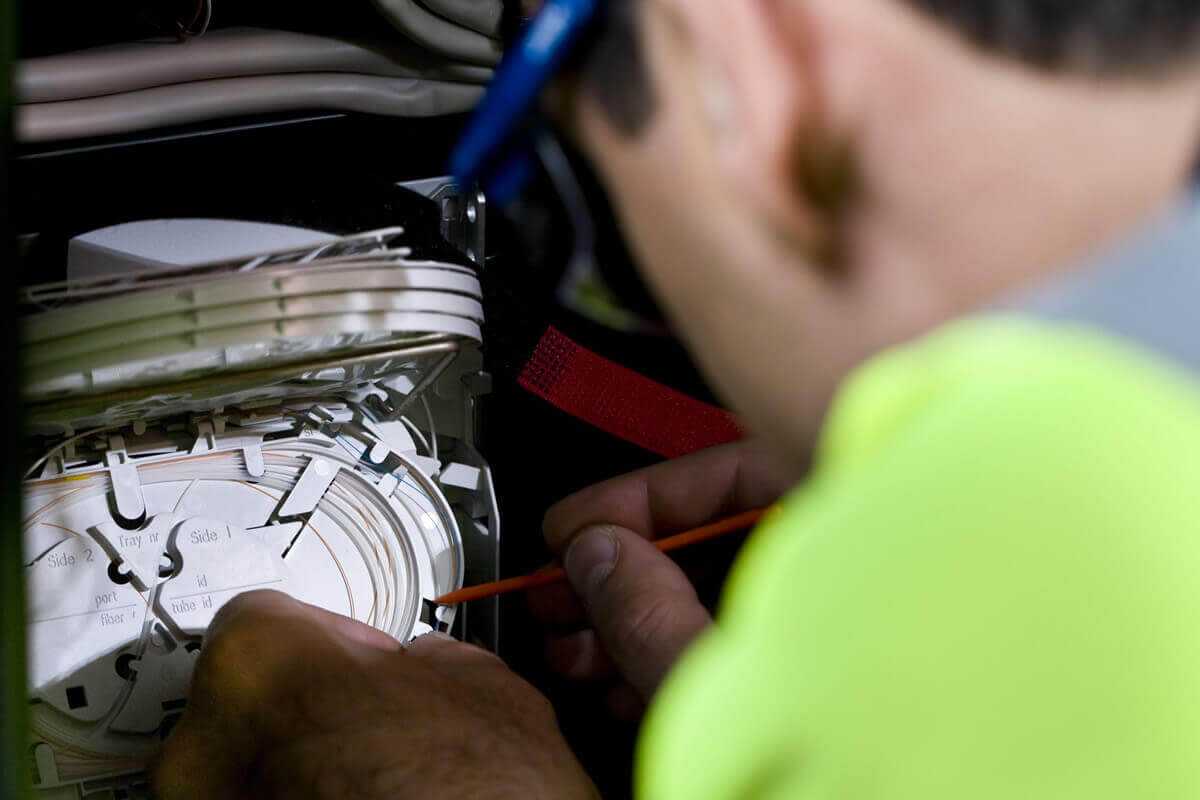 Openreach engineer installing fibre