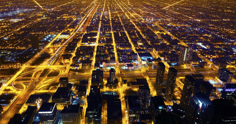 Bright lights of traffic on streets