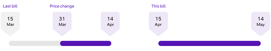 The portion of your billing period charged at the increased price will be highlighted and any additional charges explained.