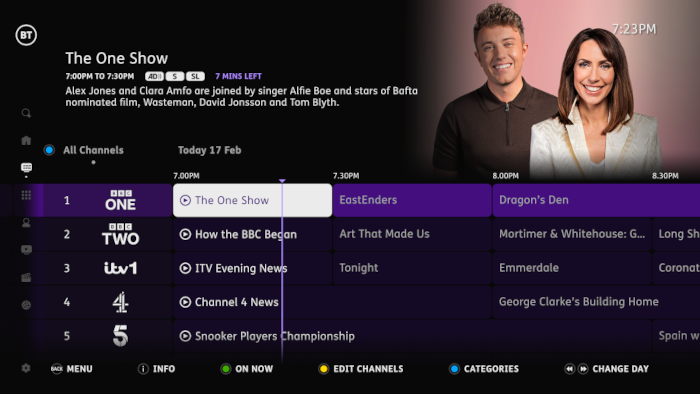 EE TV channel guide