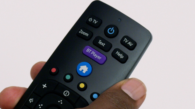 Front of BT TV box showing button console on top