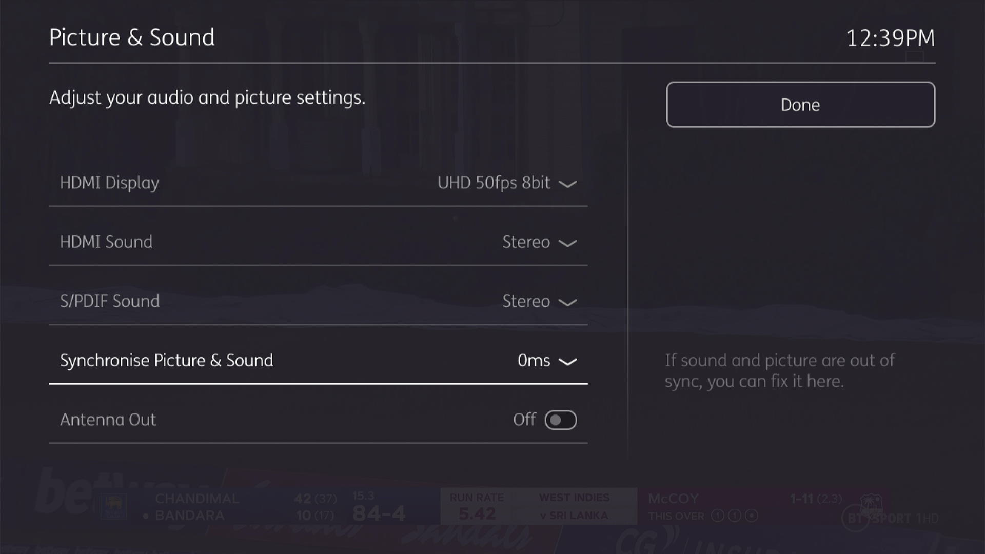 Picture and sound settings on BT TV