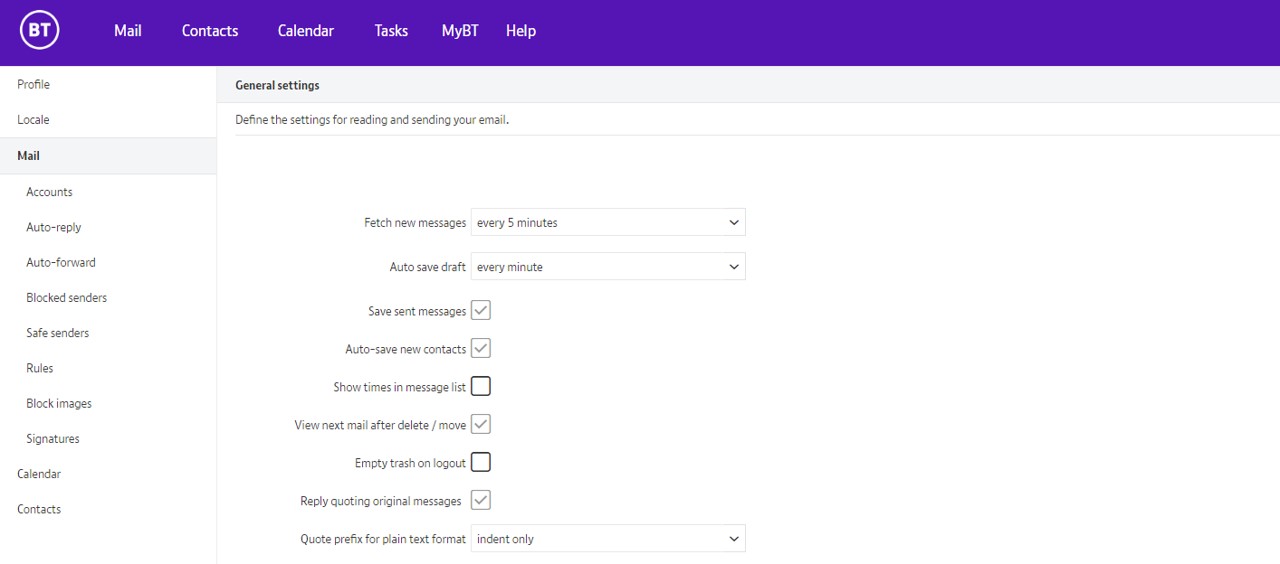 Navigation through email settings