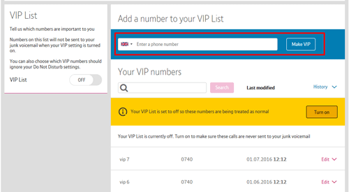 Add a number to your VIP list