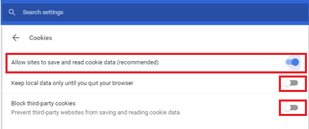 Allow sites to save and read cookie data