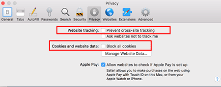 Prevent cross-site tracking and block all cookies