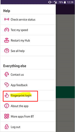 Select Fingerprint login option from the side navigation menu