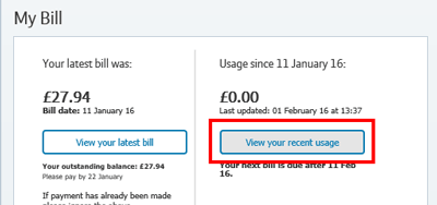 Checking your usage in My BT