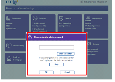 Changing the admin password on the BT Smart Hub