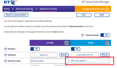 Splitting your BT Smart Hub SSID