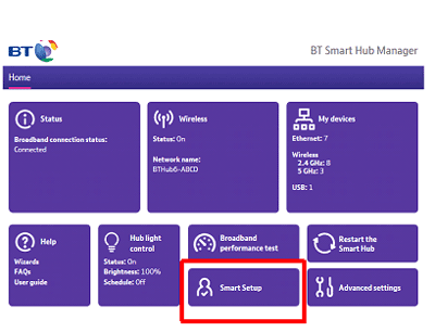 Switching Smart Setup on and off on the BT Smart Hub