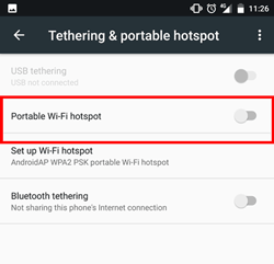 Setting up tethering on an Android phone