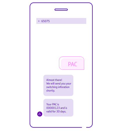 Line drawing of phone showing Pac switching info
