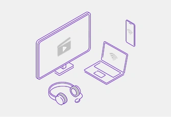 Illustration showing a desktop, laptop, and mobile phone representing everyday internet use like HD streaming, social media, and downloads.